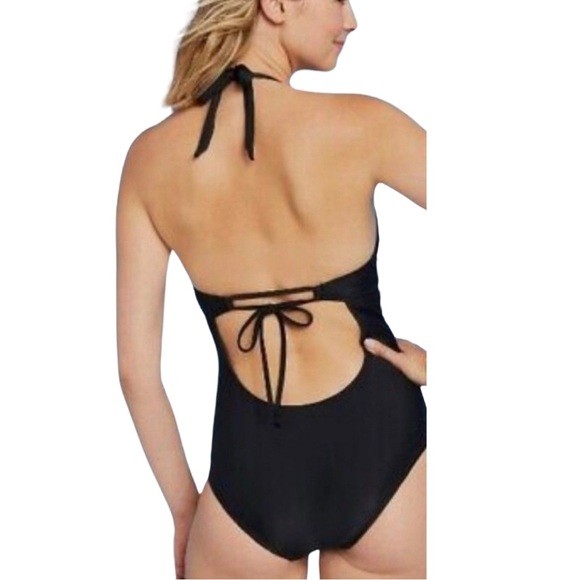 Kona Sol Women's Crochet Trim Plunge One Piece Swimsuit Size M - Picture 2 of 5